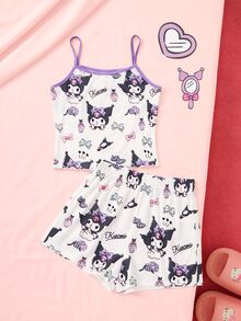 HELLO KITTY AND FRIENDS | SHEIN Tween Girls Cartoon Print Spaghetti Strap Top & Shorts Loungewear Set - White - View 1