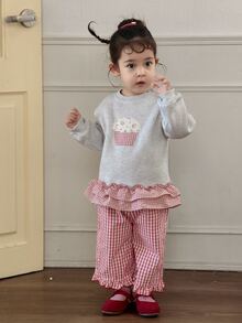 DAZY Infant (Girl) Round Neck Ruffle Trim Long Sleeve Sweatshirt - Grey - View 6