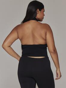 MUSERA Black Halterneck Fitted Sleeveless Top Casual Cool Basic Fall Winter Autumn - Black - View 5