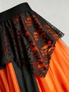 Sweetra 大尺碼波西米亞風蕾絲拼接不對稱設計復古修身迷你裙 - 橘色 - 查看 3