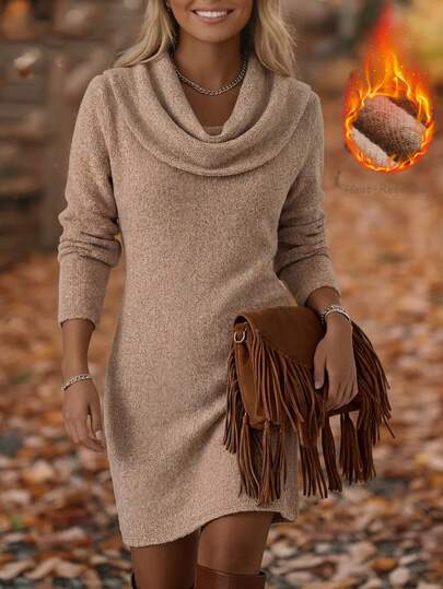 Breezaya Women's New Autumn/Winter Solid Color Knit Dress