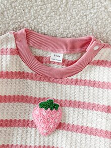 SHEIN Baby Girl T Shirt Set Pink Striped Knit Cute Sets Matching Sets - Pink - View 4