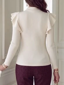 Balvessa 女款純色休閒百搭日常長袖T恤 - 杏色 - 查看 2