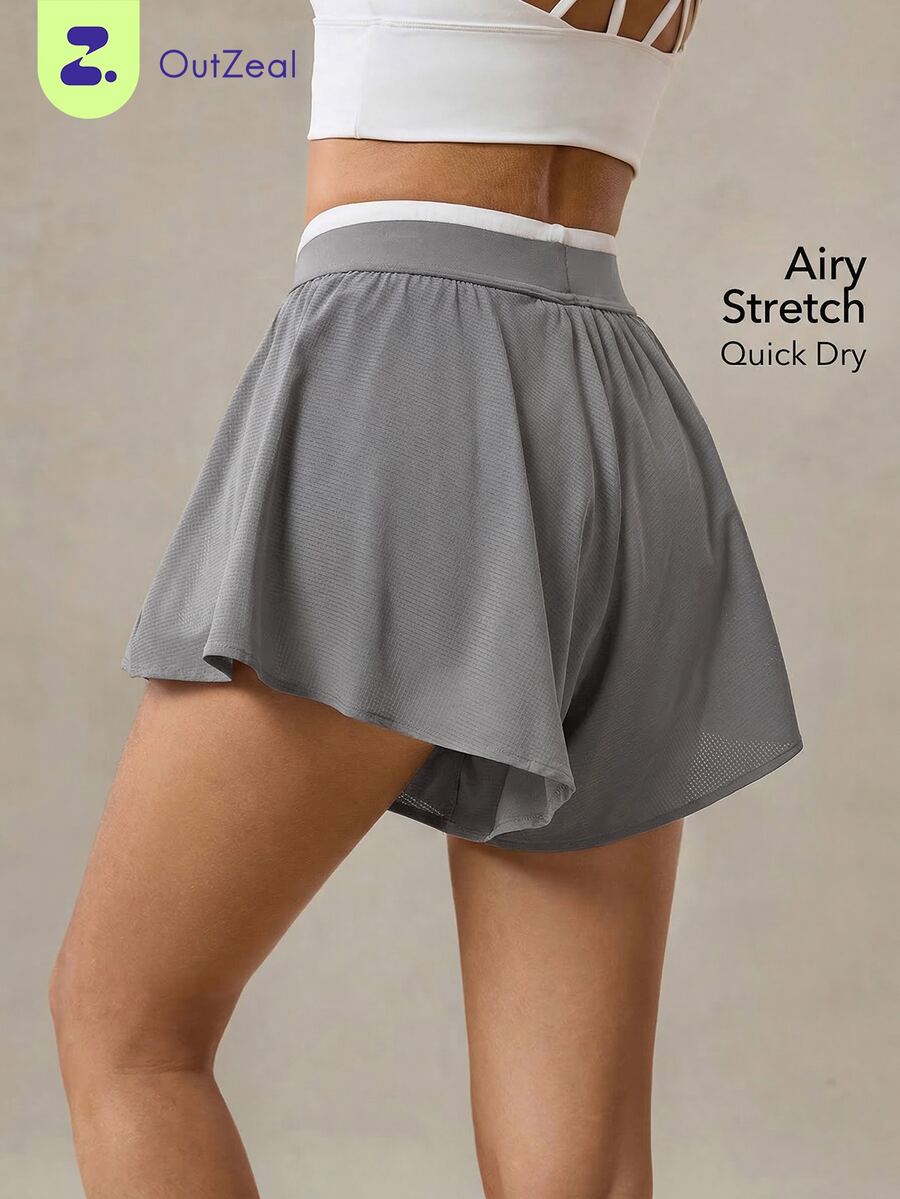 OutZeal Celana Pendek Olahraga Wanita, Celana Pendek Tenis, Lari, Celana Pendek dengan Bagian Bawah yang Longgar, Bawahan Aktif - Grey - View 1