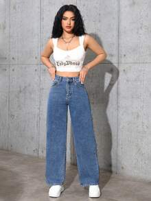 Jeanoix 女款休閒日常牛仔褲，附口袋與鈕扣設計 - 藍色 - 查看 4