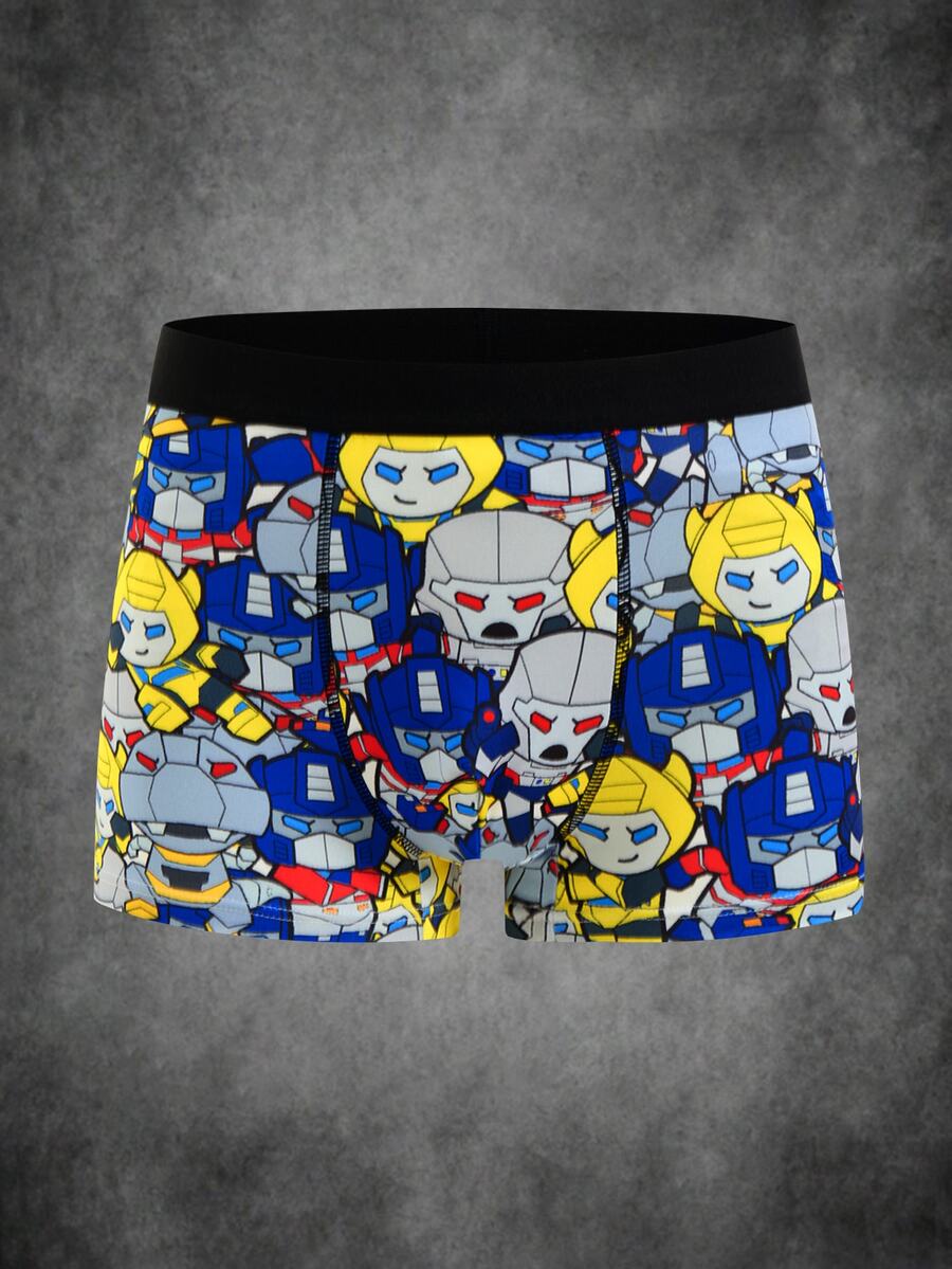 Transformers X SHEIN Men's Cartoon Print Elastic Waist Boxer Briefs - Grey - View 1