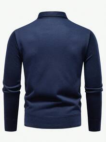 Manfinity Homme Men's Patchwork Knit Sweater Pullover With Thermal Lining - Navy Blue - View 2