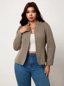 Enliva Plus-Size Women's Elegant Khaki Slim-Fit Autumn/Winter Suit JacketApple,Rounded Body - Khaki - View 6