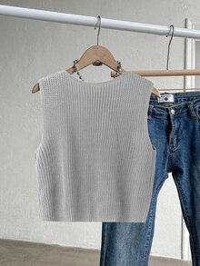 Franclia Plus Size Women Fashion Simple Single Breasted Sweater Vest Winter - Grey - View 2