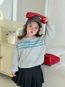 DAZY Infant/Toddler (Girl) Round Neck Long Sleeve Bow Korean Style Sweatshirt - Grey - View 1