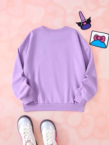 HELLO KITTY AND FRIENDS | SHEIN Tween Girl Cartoon Graphic Print Crew Neck Long Sleeve Sweatshirt For Outings - Mauve Purple - View 2