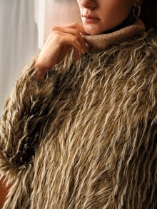 MOTF PREMIUM WOMEN'S SOLID COLOR FASHION VERSATILE WINTER FAUX FUR COAT - Coffee Brown - View 2