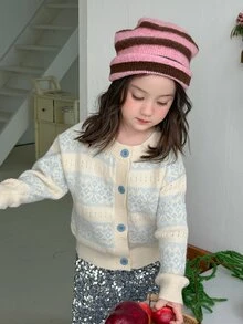 DAZY Infant/Toddler (Girl) Round Neck Colorblock Long Sleeve Autumn/Winter Korean Style Cardigan - Apricot - View 6
