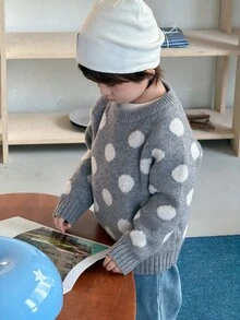 DAZY Infant (Boy) Round Neck Polka Dot Long Sleeve Autumn/Winter Sweater - Grey - View 8