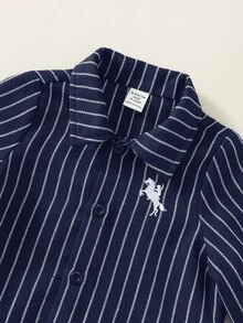 SHEIN 2件組男嬰秋冬休閒條紋襯衫與休閒長褲/西裝褲套裝，嬰兒套裝，正式套裝 - 彩色 - 查看 4