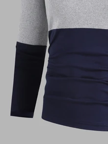 SHEIN 青少年男孩休閒拼色半拉鍊長袖 Polo 衫，復古美式學院風舒適上衣，適合校園日常穿著 - 彩色 - 查看 6