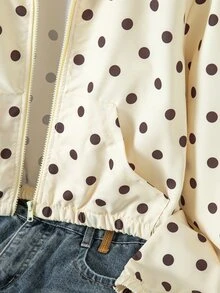 SHEIN 青少年女孩時尚波點拉鍊立領短版長袖外套 - 彩色 - 查看 4