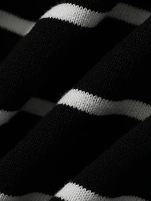 DAZY Contrast Stripe Loose Long Sleeve Collared Casual Daily Vacation Korean Style Autumn/Winter Knit Sweater For Pregnant Women - Black - View 8