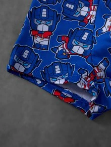 Transformers X SHEIN Young Boy Cartoon Print Colorblock Top & Hipster Underwear Set - Blue and White - View 10