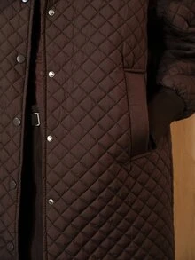 Aveloria Modichic Women's Coat Mid-Length Straight Quilted Stand Collar Single-Breasted Pockets Ribbed Cuffs Commute Brown Diamond Winter Jacket Office Outfit - Brown - View 3