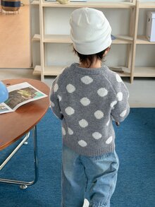 DAZY Infant (Boy) Round Neck Polka Dot Long Sleeve Autumn/Winter Sweater - Grey - View 5