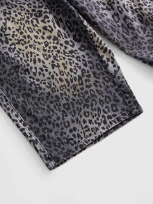 ROMWE Grunge Punk Y2K Retro Sexy Leopard Print Metal Rivet Ultra Low Waist Skinny Denim Shorts - Multicolor - View 4