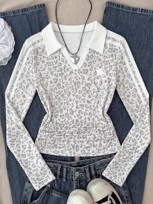 SHEIN 青少年女孩秋冬休閒黑白波點印花連帽衛衣 - 白色 - 查看 1
