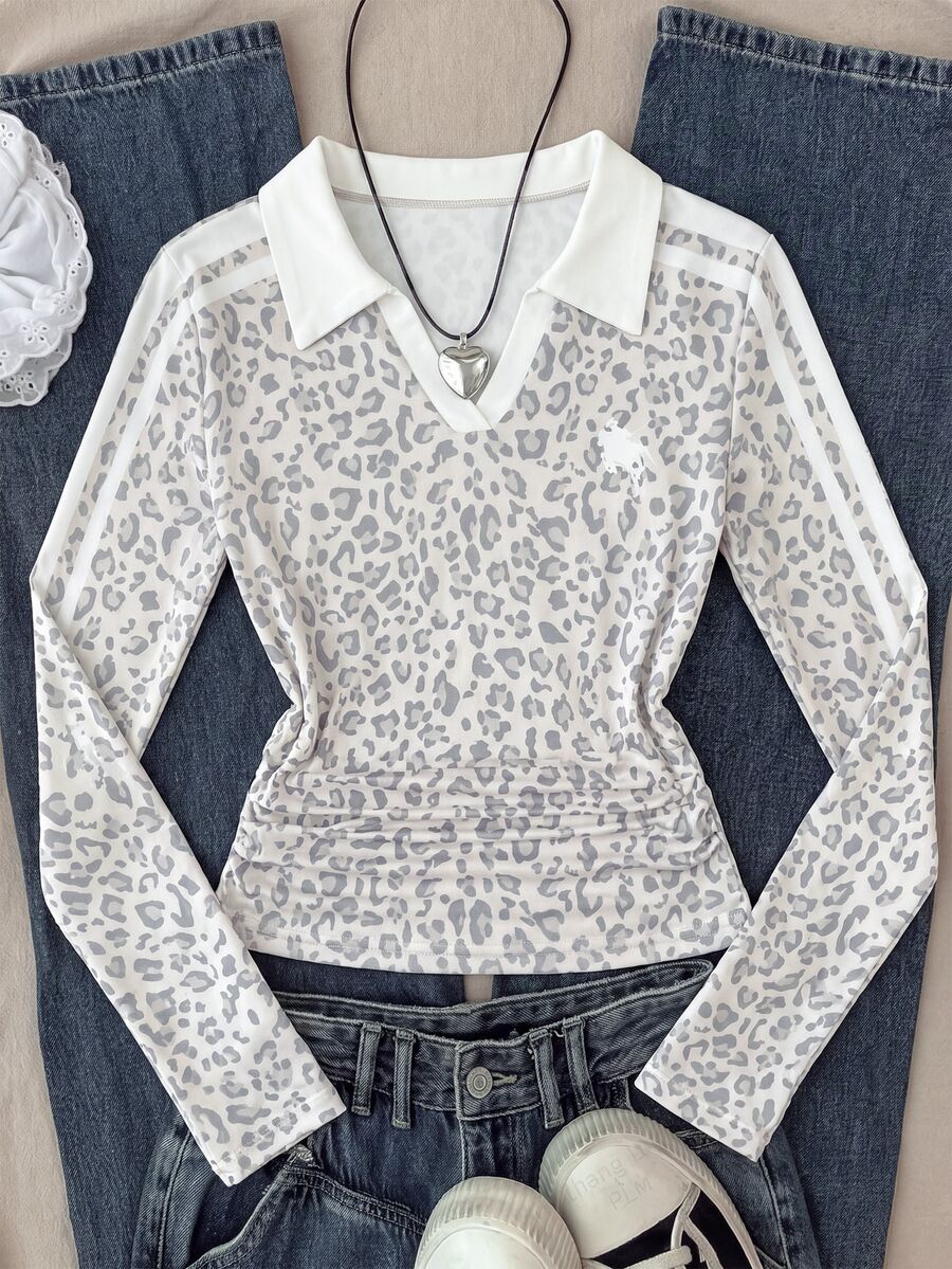 SHEIN 青少年女孩秋冬休閒黑白波點印花連帽衛衣 - 白色 - 查看 1