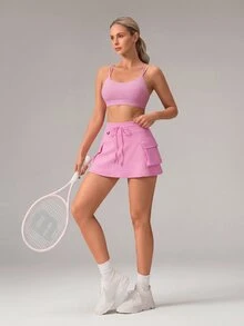 OutZeal Tennis Skirts Women Sports Pink Skirts Gym Workout 2-In-1 Design Built-In Shorts High Waist - Pink - View 5