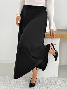 Shapeblank Women's Plus-Size Black Skirt – Elegant, Comfortable, Versatile, Slimming, With Pockets (Suitable For Spring & Autumn),Bottom,Work Wear, Skirt Outfits - Black - View 5