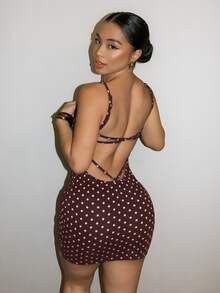 SHEIN SXY 夏季棕色波點性感露背迷你洋裝，適合夜店、外出與夜晚聚會 - 彩色 - 查看 8