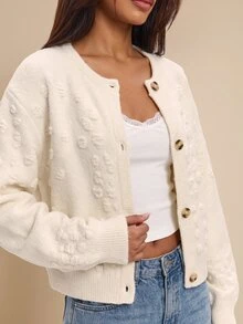 Bluhae Women's Jacquard Casual Versatile Daily Wear Cardigan - White - View 3