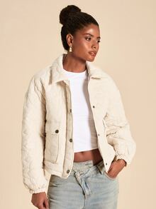 Travachic Women's Button Long Sleeve Casual Cottagecore Quilted Pocket Jacket, Autumn/Winter New, Suitable For Daily Commute, Warm Everyday Travel Off-White - White - View 5