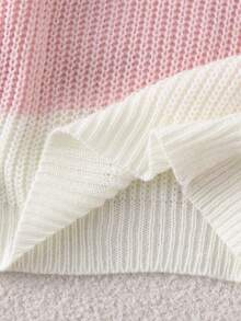 SHEIN Tween女孩粉色條紋拼接套頭毛衣，粉色拼接設計，適合秋冬、學校、星湖街、派對、假期，百搭款 - 粉色 - 查看 4