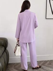 Veilorie Women's Solid Color Front Tie Long Sleeve Single-Breasted Top And Pants Arabic Costume Set - Purple - View 3
