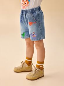 Blippi X SHEIN Young Boy Printed Casual Denim Shorts - Blue - View 5
