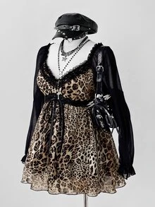 Sunspun Plus Size Women's Lace Patchwork Leopard Print Sexy Versatile Blouse - Multicolor - View 6