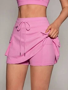 OutZeal Tennis Skirts Women Sports Pink Skirts Gym Workout 2-In-1 Design Built-In Shorts High Waist - Pink - View 8
