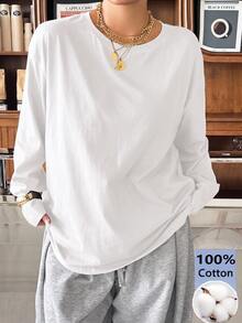 Muchica Women Plus Size Solid Color Fashion Casual Crew Neck T-Shirt - White - View 1