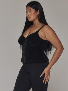 MUSERA Black Fitted Lace Back Detail Corset Top Casual Cool Basic Fall Winter Autumn - Black - View 4