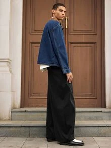SWAVVY 男士休閒街頭風皺褶口袋寬鬆長褲 - 黑色 - 查看 5