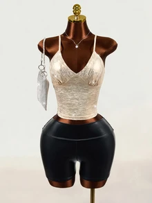 Mistrie Women's Solid Color Casual Versatile Everyday Camisole Top - Gold - View 9