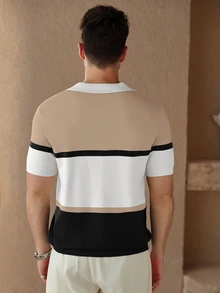 Core Aspect Men's Striped Contrast Color Button Casual Comfortable Knit Sweater - Multicolor - View 2
