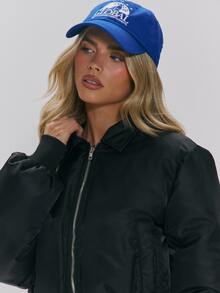 MUSERA Fold Over Collar Padded Balloon Fit Zip Through Cropped Bomber Jacket Fall Autumn Winter Daily Everyday Outerwear - Black - View 5
