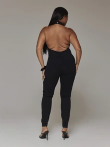 MUSERA Plus Size Black Highneck Bodycon Unitard Jumpsuit Spring Summer Casual Everyday Day Outfit Going Out - Black - View 5