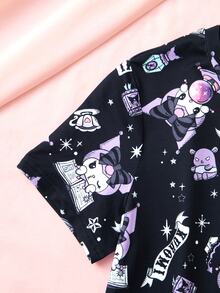 HELLO KITTY AND FRIENDS | SHEIN Tween Girl Cartoon Print Short Sleeve Loungewear Dress - Black - View 5