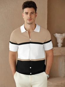 Core Aspect Men's Striped Contrast Color Button Casual Comfortable Knit Sweater - Multicolor - View 6