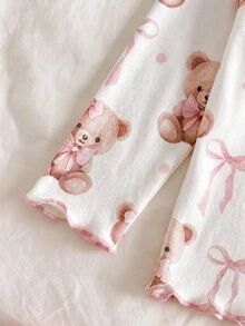 Newborn Baby Girl Cute Cartoon & Floral Pattern Long Sleeve Loungewear Set Autumn - Multicolor - View 5