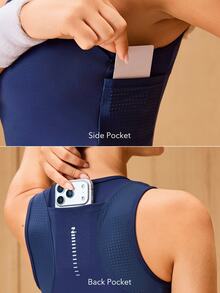 OutZeal Women's Daily Fitness Multi-Pocket Design Sports Bra - Navy Blue - View 4