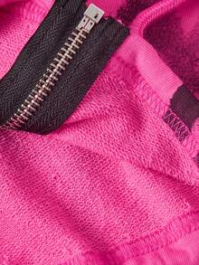 ROMWE Street Life Sweatshirt Crop Top Warna Pink Mawar Gaya Jalanan Hot Girl dengan Cetakan Grafiti Huruf, Kerah Fleece, Panjang Pendek, Set 2 Potong untuk Wanita - Berwarna merah muda - View 10